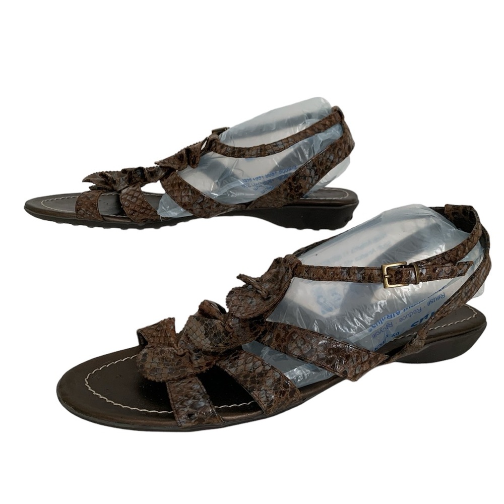 Vaneli Sandals Brown Snake Print Ankle Strap Women 10.5M Low Heel Open Toe Shoes